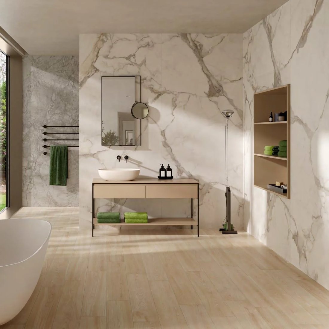 Bagno in grande formato effetto marmo
